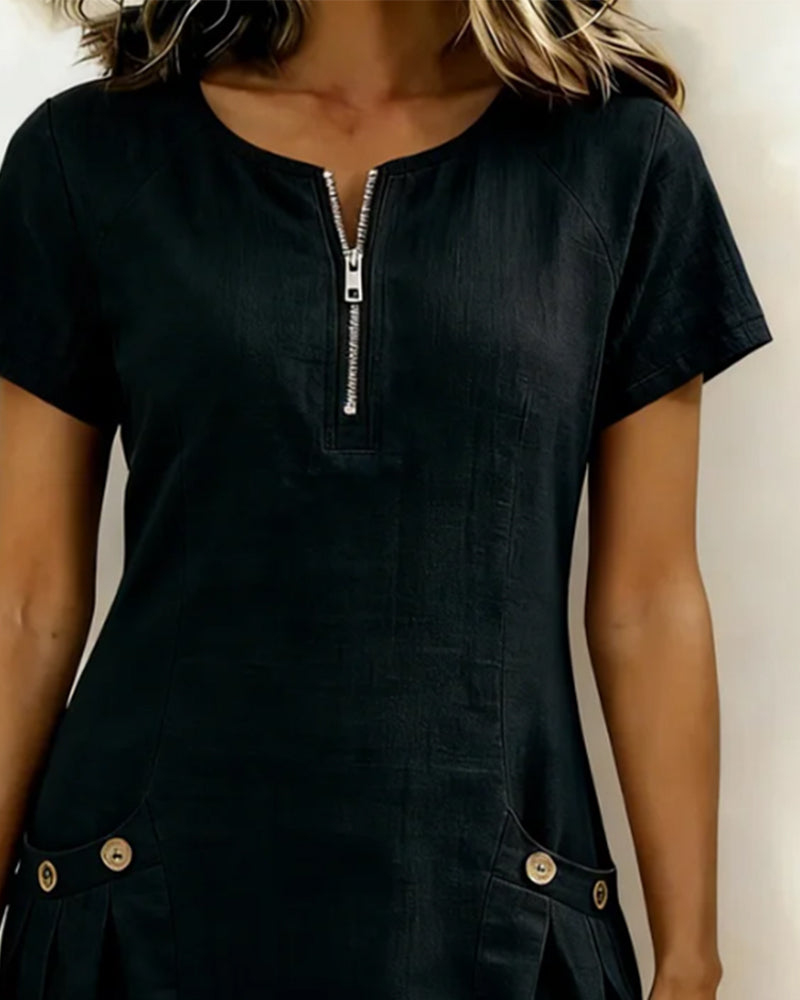 ELIANA | Chic Zip-Front Mini Dress with Pockets